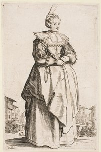 Hölgy megemelt sapkával, a „Lotharingiai nemesség” sorozatból alkotó: Jacques Callot