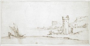 Táj toronnyal és csónakkal alkotó: Jacques Callot