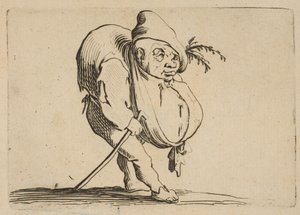 Le Bossu a La Canne A púpos bottal, Varie Figure Gobbiból, suite appelée..., 1616-22. alkotó: Jacques Callot