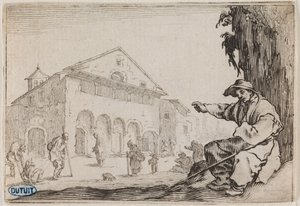 Szeszélyek, A menhely. Az 50, Nancyban metszett lapból álló sorozat harmincnyolcadik száma (Lieure 465, Meaume 843) alkotó: Jacques Callot