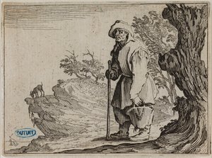 A szeszélyek, A zsákját vivő paraszt. A Nancyban metszett 50 lapos sorozat harmincegyedik lapja (Lieure 458, Meaume 827) alkotó: Jacques Callot