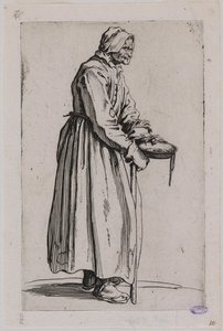 A koldusok, a koldusnő alamizsnástállal. Egy 25 lapból álló sorozat huszadik száma (Lieure 498, Meaume 704) alkotó: Jacques Callot