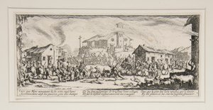 A háború nagy nyomorúságai: 7. szám – Kifosztás és felgyújtás alkotó: Jacques Callot