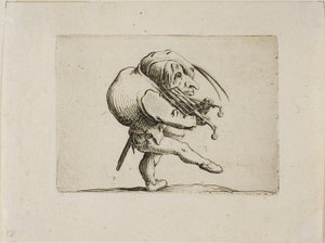 Grillezőn játszó férfi hegedűként, a Varie Figure Gobbitól alkotó: Jacques Callot
