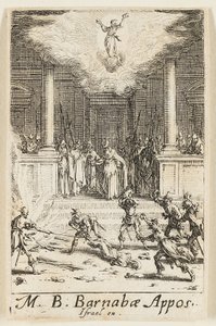 Szent Barnabás mártíromsága, tizenötödik tábla az Apostolok mártíromsága című kötetből. alkotó: Jacques Callot