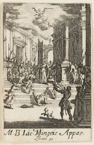 Kisebbik Szent János mártíromsága, hetedik tábla az Apostolok mártíromsága című kötetből. alkotó: Jacques Callot
