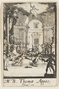 Szent Tamás mártíromsága, hatodik tábla az Apostolok mártíromsága című könyvből. alkotó: Jacques Callot