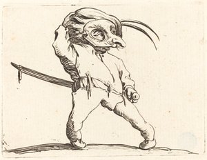 Álarcos férfi csavart lábbal, c. 1622. alkotó: Jacques Callot