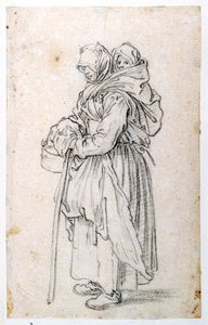 Anya és gyermeke (fekete kréta papíron) alkotó: Jacques Callot