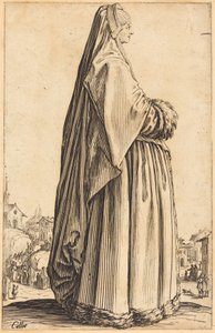 Előkelő nő fátyollal és prémmel szegélyezett ruhában alkotó: Jacques Callot