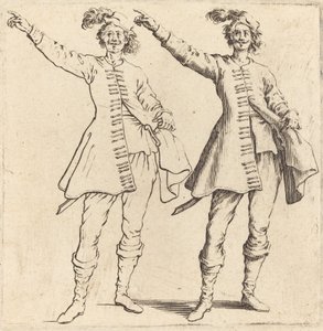 Tiszt, kinyújtott karral, elölnézet, 1617 és 1621. alkotó: Jacques Callot