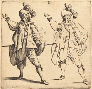 Tiszt nagy tollakkal, elölnézet, 1617 és 1621. alkotó: Jacques Callot