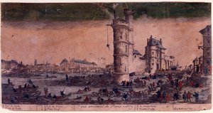 Párizs, Ile de la Cite, Le Pont Neuf és Nesle tornya. Jacques Callot metszet. . alkotó: Jacques Callot