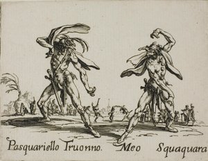 Pasquariello Truonno - Meo Squaquara, tányér 20 a Balli di Sfessania-tól alkotó: Jacques Callot