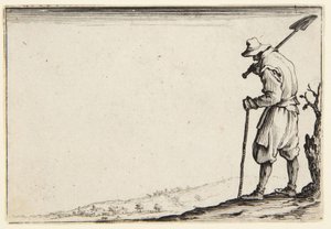 Paraszt vállán ásóval alkotó: Jacques Callot