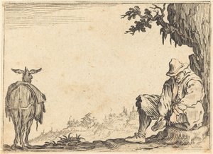 Cipőt lehúzó paraszt c. 1622. alkotó: Jacques Callot