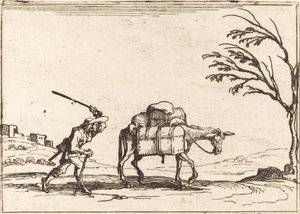 Paraszt, aki a szamarát korbácsolja alkotó: Jacques Callot