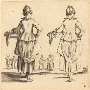 Parasztasszony kosárral, hátulról nézve alkotó: Jacques Callot