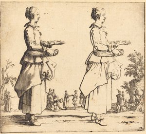 Parasztasszony kosárral, profilban, jobbra néző, 1617 és 1621. alkotó: Jacques Callot