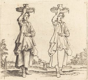 Parasztasszony fején kosárral, elölnézet alkotó: Jacques Callot