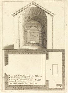 A Kajafás-ház közelében lévő templom terve és emelése alkotó: Jacques Callot