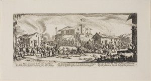 Falu kifosztása és felgyújtása, hetedik lemez A háború nyomorúságából alkotó: Jacques Callot