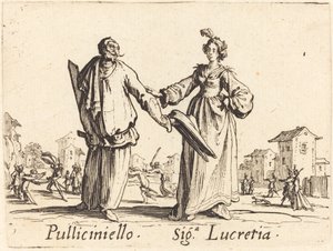 Pulliciniello és Siga. Lucretia alkotó: Jacques Callot