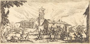 Falu feldúlása és felgyújtása, c. 1633. alkotó: Jacques Callot