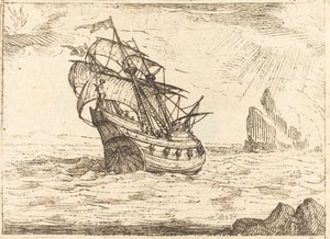 Hajó sziklák közelében navigál alkotó: Jacques Callot