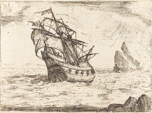 Hajó sziklák közelében navigál alkotó: Jacques Callot