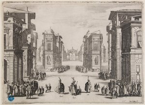 Szolimán, 1. felvonás. Egy 6 darabból álló sorozat második száma (Lieure 364, Meaume 435) alkotó: Jacques Callot