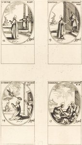 Utca. Győztes; Utca. Justin; Szentek Tiburtius és Valerian; Szentek Basilissa és Anastasia alkotó: Jacques Callot