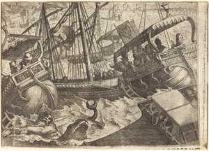 Vihar Barcelona partjainál [recto] alkotó: Jacques Callot