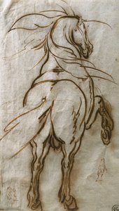 Tanulmány egy tenyészló lóról, ugyanannak a segédtanulmányával és egy városra néző kilátással, alkotó: Jacques Callot