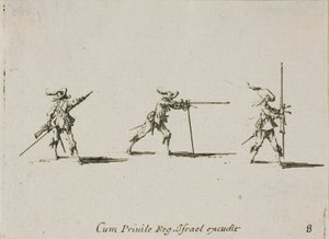 Lőállás felvétele a muskétával, nyolcas lemez a Katonai gyakorlatokból alkotó: Jacques Callot