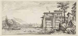 Fürdőzők, a „Paysages gravées pour Jean de Médicis, Paysages dessinés à Florence” sorozatból (Tájképek Giovanni de Medici számára, avagy Firenzében tervezett tájképek) alkotó: Jacques Callot