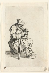 A koldusok: Koldus ül és eszik, c. 1623. alkotó: Jacques Callot
