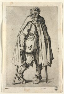 A koldusok: Mankós koldus táskával, c. 1623. alkotó: Jacques Callot