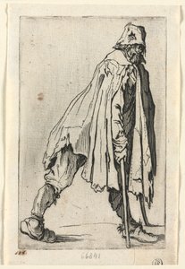 A koldusok: A mankós koldus, sapkát visel, c. 1623. alkotó: Jacques Callot