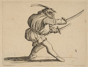 A Duelliste aux Deux Sabres A Duelliste két szablyával, Varie Figure Gobbi, s..., 1616-22. alkotó: Jacques Callot