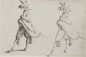 A kabátos úriember, csípőre tett kézzel pózol, A szeszélyekből alkotó: Jacques Callot
