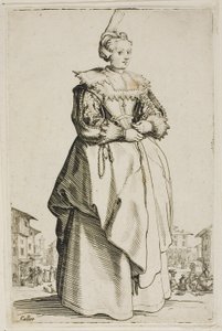 A hölgy a kis emelt sapkával, az első tányér a La Noblesse-ről alkotó: Jacques Callot