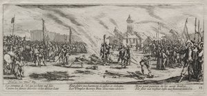 A háború nagy nyomorúságai: Máglyán égés, 1633. alkotó: Jacques Callot