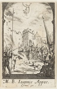 Szent János evangélista mártíromsága, ötödik tábla az Apostolok mártíromsága című kötetből. alkotó: Jacques Callot