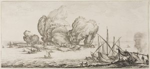 A haditengerészeti csata a Firenzében tervezett különféle jelenetekből alkotó: Jacques Callot