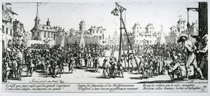 A Strappado, „A háború nyomorúságai és szerencsétlenségei” 10. táblája, metszett: Israel Henriet (1590-1661 körül) 1633 alkotó: Jacques Callot