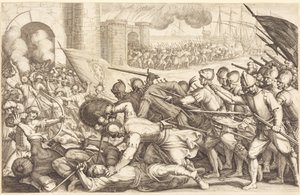A város kapuját betörő csapatok alkotó: Jacques Callot
