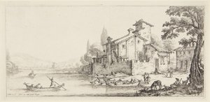 Séta a vízparton, a Paysages Gravées pour Jean de Médicis, Paysages Dessinés à Florence sorozatból (Tájképek Giovanni de Medici számára vagy Firenzében tervezett tájképek) alkotó: Jacques Callot