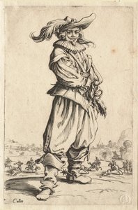 A harcos nagy tollal díszített kalapban alkotó: Jacques Callot