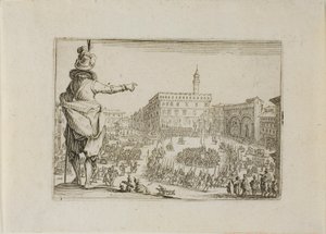 Kilátás a Piazza Signoria-ra, a Capricesből alkotó: Jacques Callot